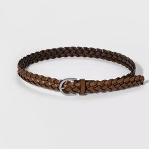 Brown vegan leather braided belt